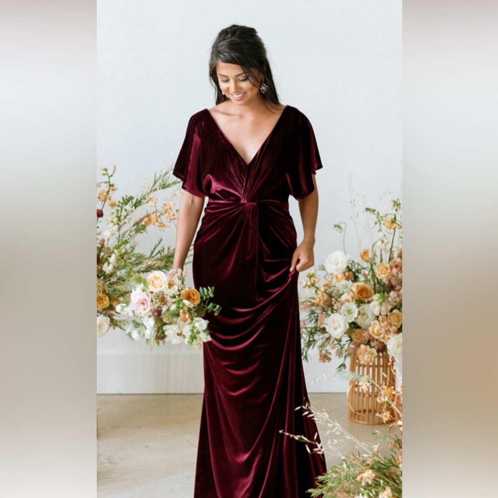 Revelry velvet Maroon bridesmaid dress